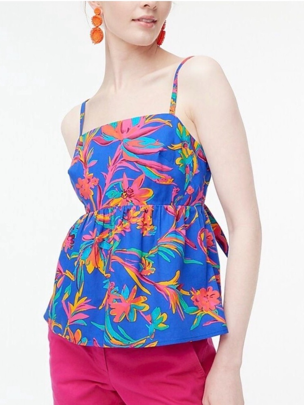 J. Crew Floral Tie Back Strappy Top in Brilliant Blue Fuchsia | Size 6